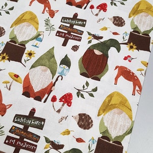 Gnomes fabric, Autumn fabric, mushrooms, cotton quilting fabric Yard/Meter wide 43&quot;