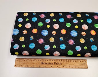 Space fabric, galaxy cotton fabric, cosmos fabric, planet fabric, 100% cotton woven craft and clothing, quilting fabric yard/meter wide 58"