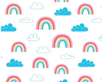 Rainbow fabric, cloud fabric cotton 100% cotton print, craft and clothing, nursery fabric Yard/Meter