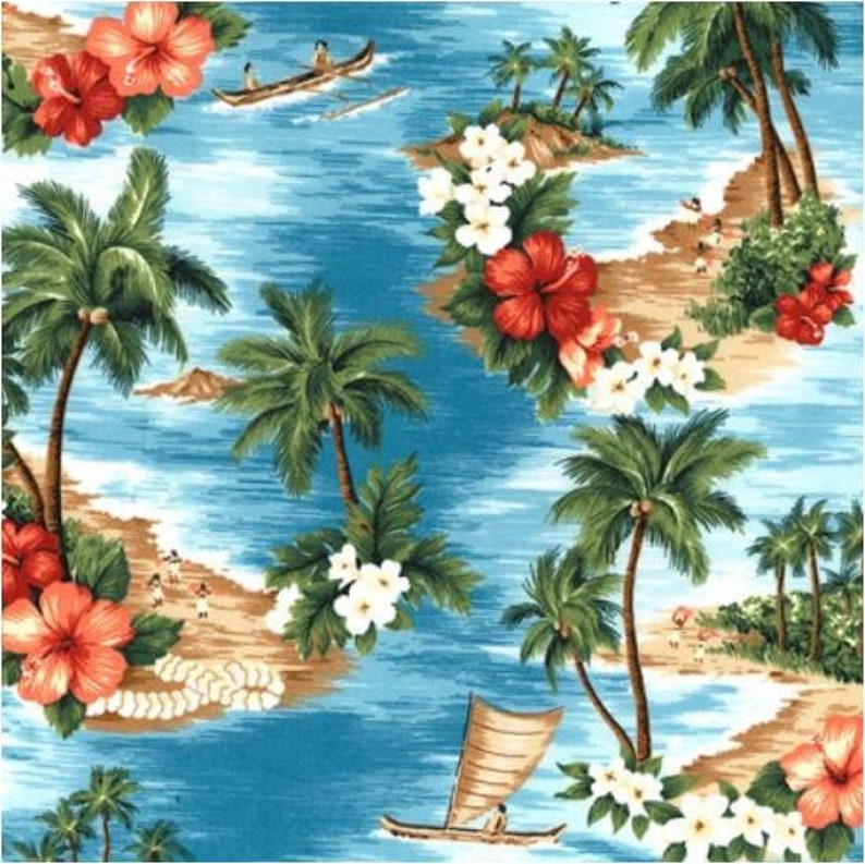Tropical Fabric River Cotton Palm Tree Fabric Retro Etsy UK