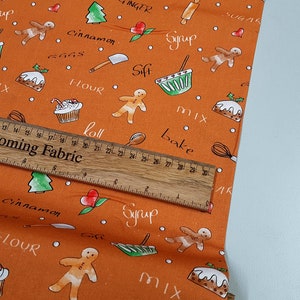 Christmas fabric Gingerbread Recipe cotton fabric quilting fabric, Yard/Meter wide 43&quot;