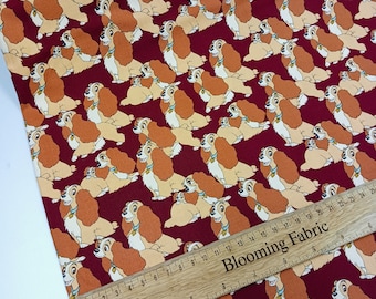 Lady and The Tramp Fabric, Disney Dog Print, Quilting Cotton