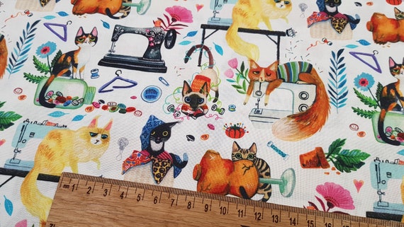 Cat fabric Sew Mischievous cats 100% Premium Cotton, animal quilting fabric Yard/ Meter Last 22" x 43"