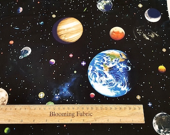 Space fabric, galaxy cotton fabric, cosmos fabric, planet fabric, craft and clothing, quilting fabric yard/meter, wide 43"