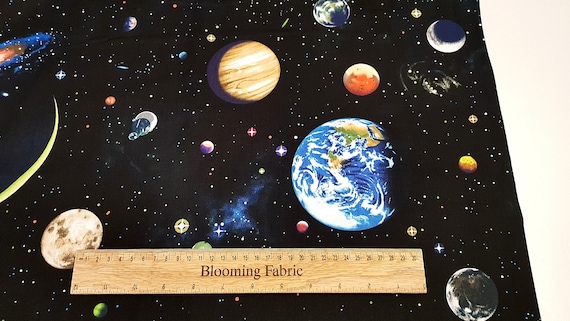 Space fabric, galaxy cotton fabric, cosmos fabric, planet fabric, craft and clothing, quilting fabric yard/meter, wide 43"