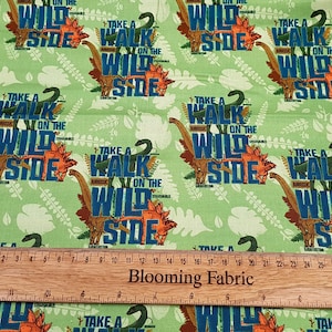 Dinosaur fabric, Take a walk on the wild side, Jurassic Dinosaur fabric 100% Cotton Woven Fabric Yard/Mater, wide 43"