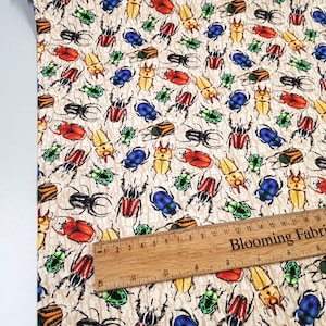 Bugs on bark fabric, insect fabric, 100% cotton, craft and clothing, quilting fabric Yard/meter wide 43&quot;