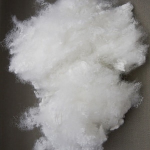 May include: A large pile of white fluffy fibrefill, commonly used for stuffing pillows, cushions, and other home decor items.