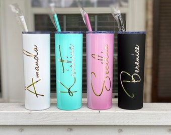 Personalized tumbler, Personalized Cups, Wedding tumblers, Bridesmaid Gifts, Tumbler with straw, SKINNY tumbler, Bridesmaid proposal