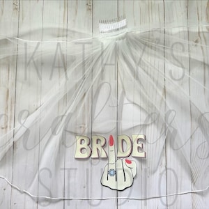 Velo de dedo medio con estampado de novia / Velo de novia para futura novia / Velo de despedida de soltera / Velo de despedida de soltera / Velo de despedida de soltera