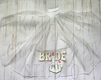 Bride Printed Middle Finger Veil | Bride to Be Bridal Veil | Bachelorette Party Veil | Bachelorette Veil | Hen Party Veil