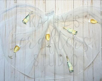 Bride Printed Champagne Veil | Bride to Be Bridal Veil | Bachelorette Party Veil | Vino before Vows | PJs and Prosecco | Veuve before Vows