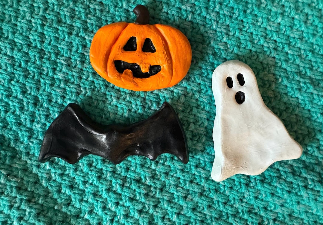 Handmade Clay Halloween Magnets: Bat, Ghost, Jack O Lantern - Etsy