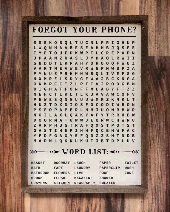 Funny Bathroom Wall Decor Forgot Your Phone Word Search Etsy