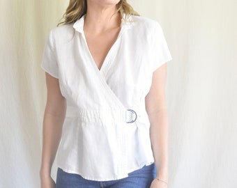 pure linen white wrap tee