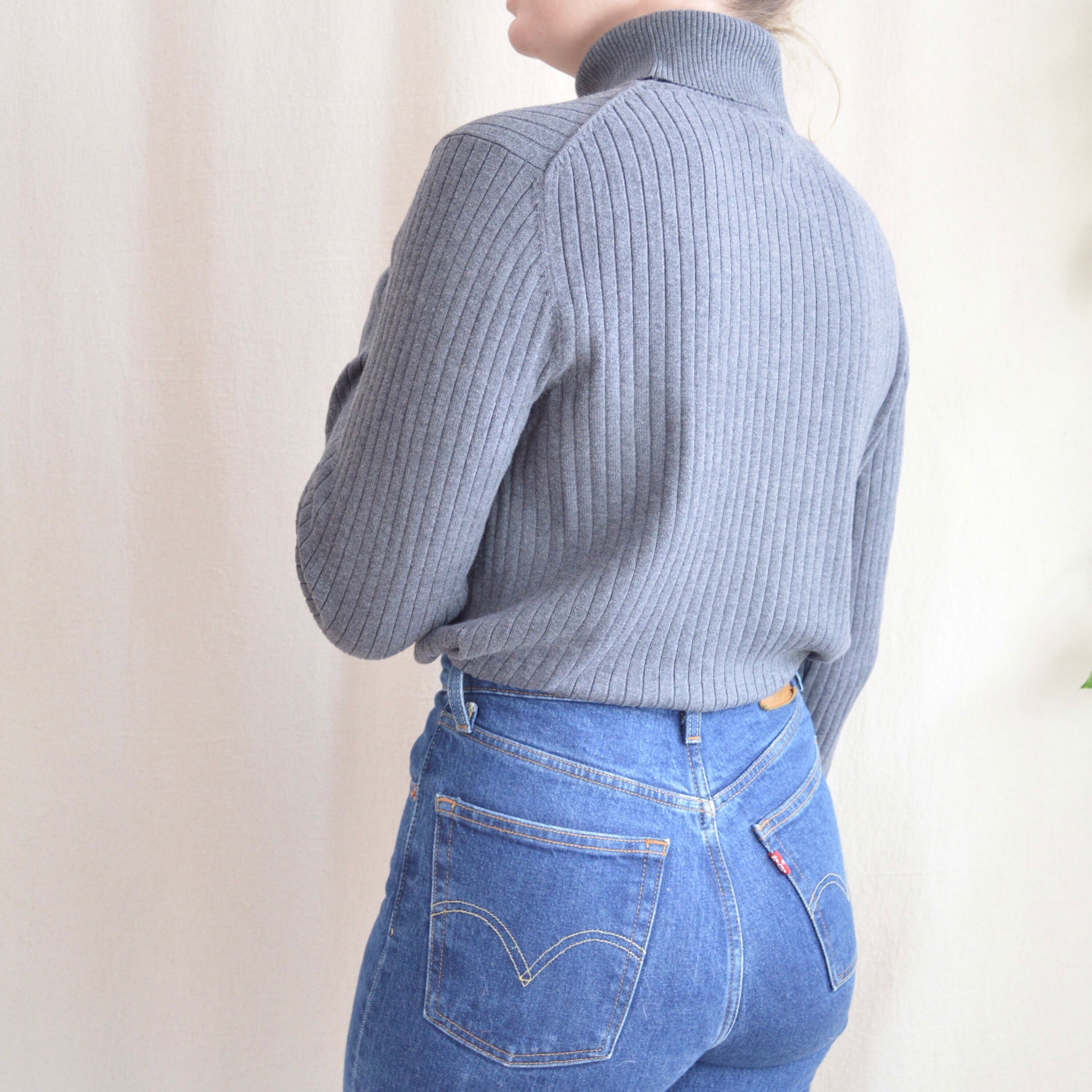 Charcoal Gray Boxy Fit Ribbed Cotton Sweater | Etsy