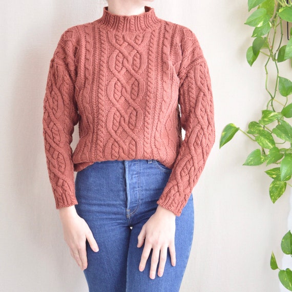 cozy terracotta red vintage cotton mock neck