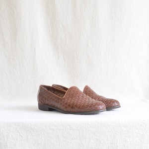 woven cognac leather loafers