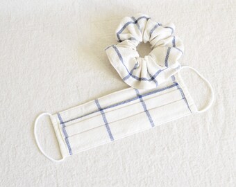 100% cotton mask with elastic straps and scrunchie