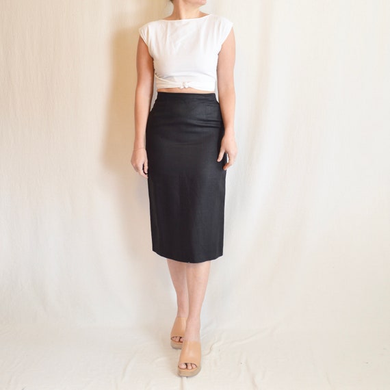 28.5” simple black linen skirt - image 2