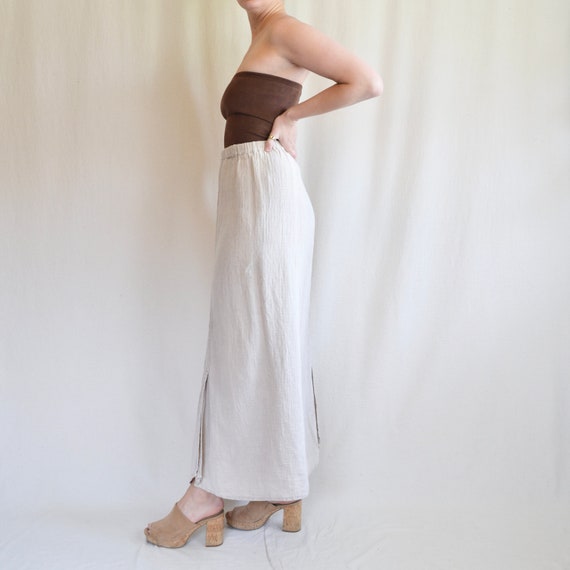 32 - 38” vintage elastic waist oatmeal flax skirt… - image 4