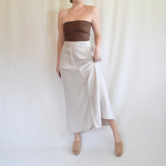 32 - 38” vintage elastic waist oatmeal flax skirt… - image 1