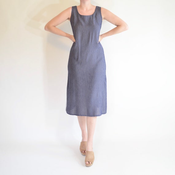 simple navy rayon sheath dress