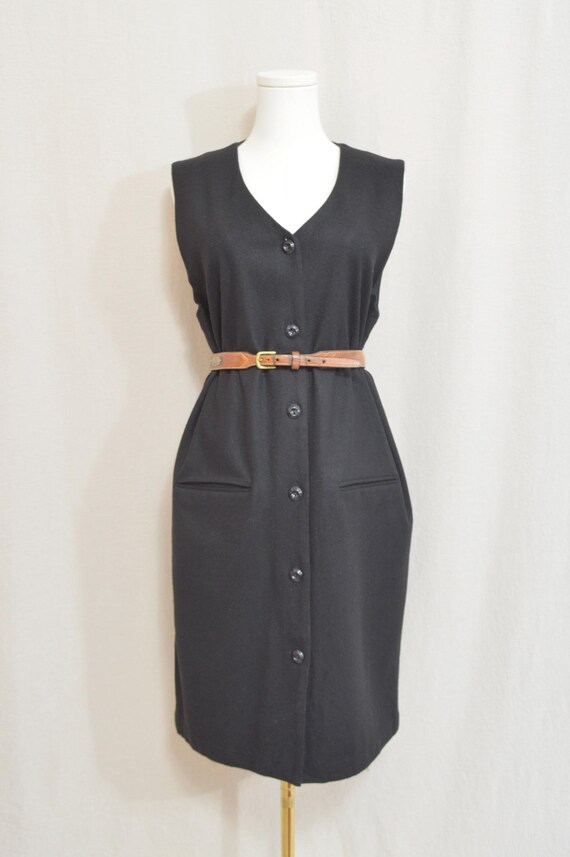 knee length boxy button down solid wool mini dres… - image 1