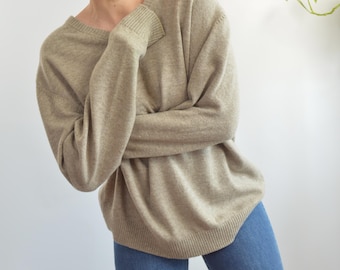 oversized cozy vintage ll bean v neck oatmeal wool sweater