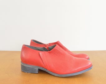 shortie red leather booties