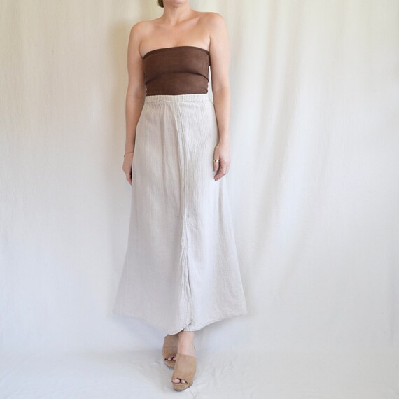 32 - 38” vintage elastic waist oatmeal flax skirt… - image 2