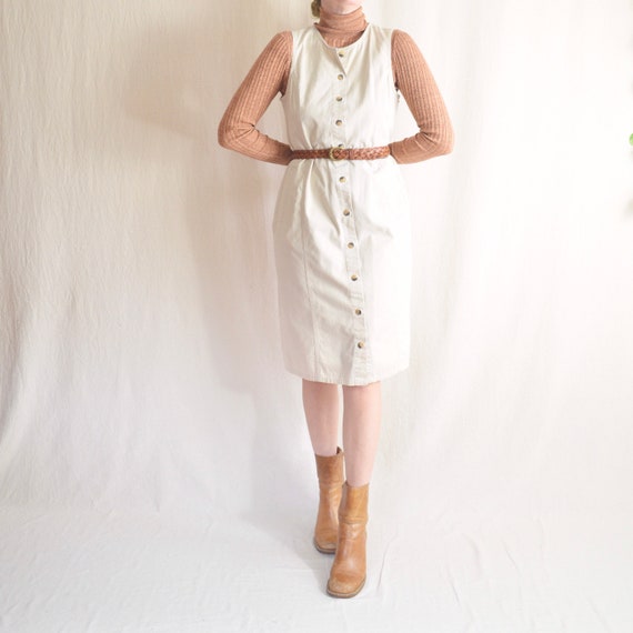 khaki button down jumper dress with pockets