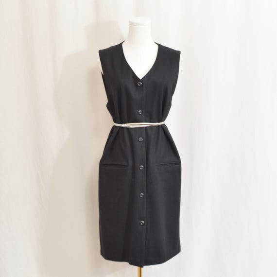 knee length boxy button down solid wool mini dres… - image 1