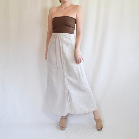 32 - 38” vintage elastic waist oatmeal flax skirt… - image 3