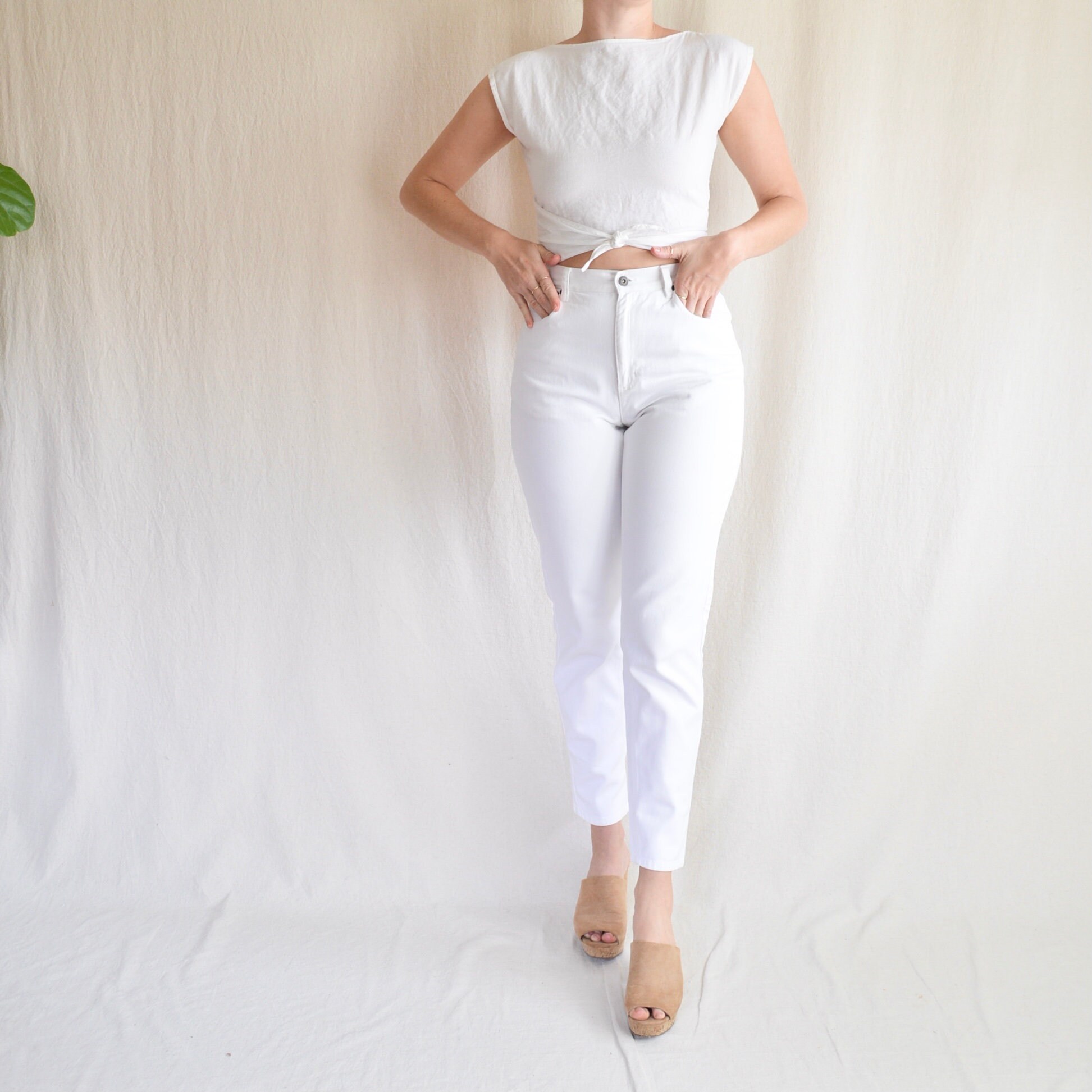 27 White High Waisted Tapered Liz Claiborne Denim - Etsy