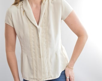 cream button down 100% silk jones new york top
