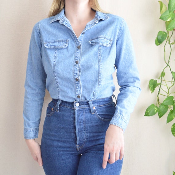 vintage express bleus denim button down top