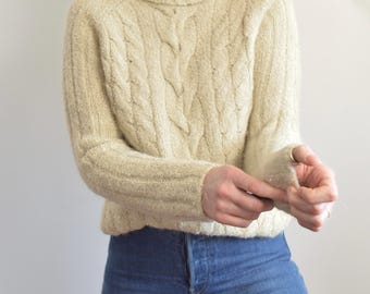 vintage express taupe grey/beige mohair blend turtleneck