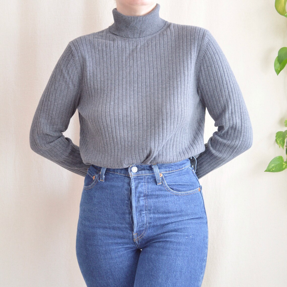 Charcoal Gray Boxy Fit Ribbed Cotton Sweater | Etsy