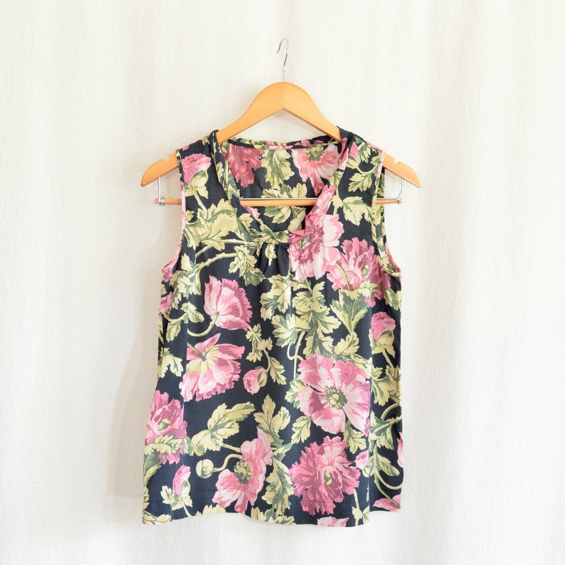 100% silk black floral tank image 8