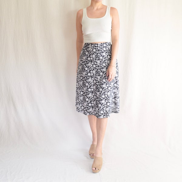 31" black and white vintage floral gap midi skirt