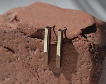 Minimal Wood and Sterling Silver Post Earrings