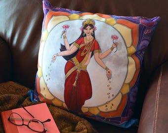 Lakshmi Square Pillow, Original Art, Goddess of Wealth and Beauty, colorful pillow, throw pillow, home décor, Goddess pillow, Abundance