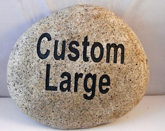 Large (8-10") Custom Engraved Rock, Personalized Memorial, House Numbers in rock, Engraved Marriage Rock, Real Rock Memorial / FREE SHIPPING