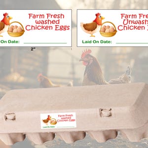 Farm Fresh Chicken Eggs Stickers,Egg Carton Labels,Washed & Unwashed Eggs,Laid on date,water resistant,farmers market,Fast Shipping,USA