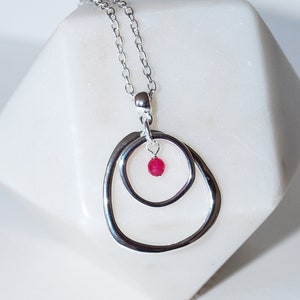 Darcy Circle Pendant Necklace Silver Raspberry