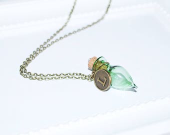 Bottle Pendant Necklace with Personalised Charm