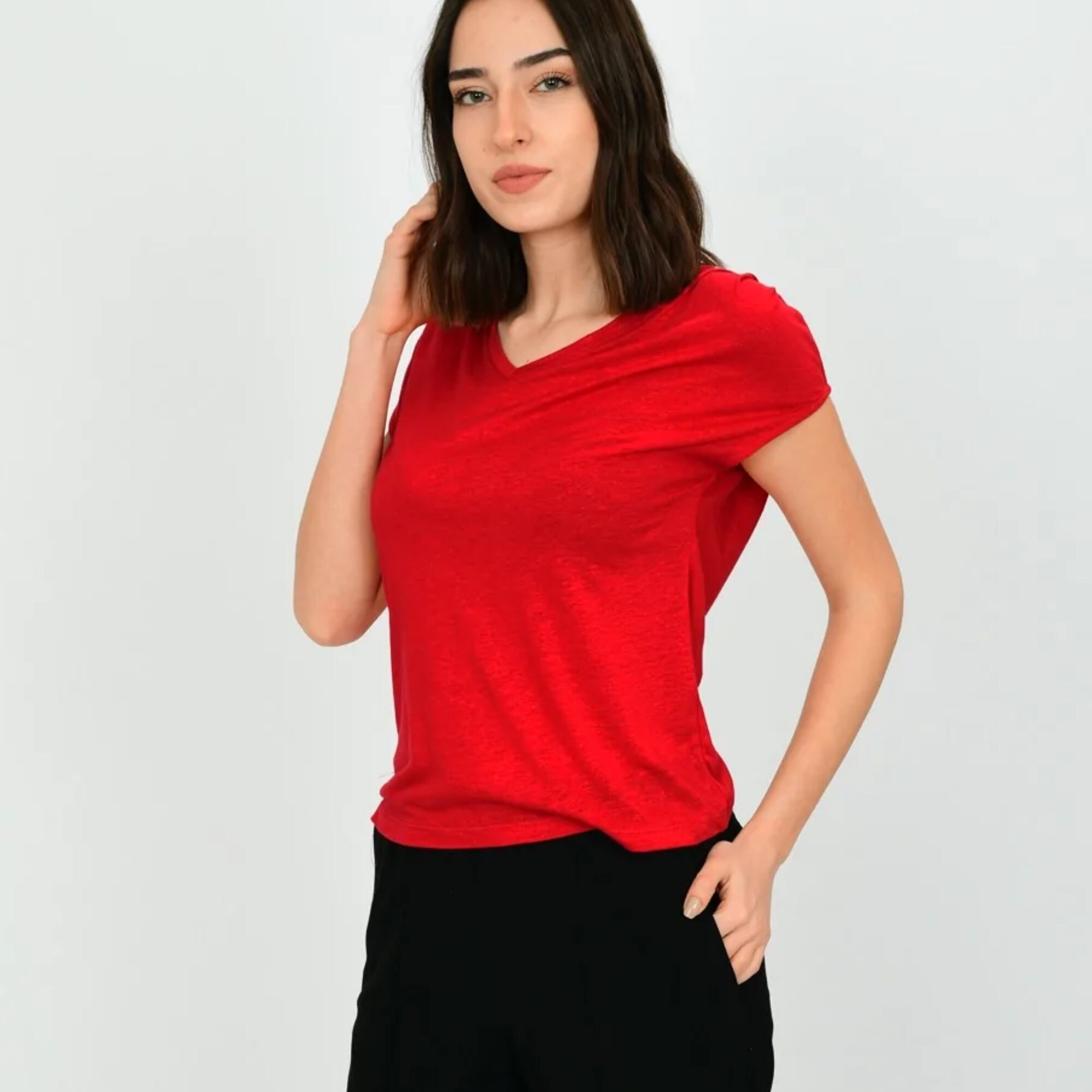 Lena Linen Blend T-shirt Red