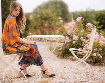 Reflection Print Long Kimono Robe