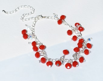 Cherry Beaded Charm Bracelet